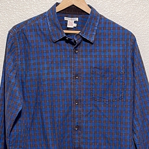 Carbon 2 Cobalt Blue Brown Plaid Pattern Long Sleeve Shirt Size M - Picture 3 of 10